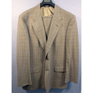 Corbin Suit Mens 48W 42L Tan Glen Plaid 100% Wool 2pc 90s‎ Vintage NWT Defect